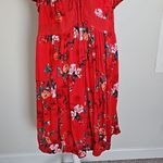 Torrid Size 2X red floral lace-up neck mini skater dress in gauze fabric Photo 3