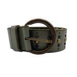 Talbots Vintage Genuine Leather Studded Belt Size XS Army Green Y2K Grunge Punk Photo 1