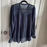 Free People  Navy Blouse with Lace Accents Photo 2