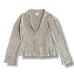 Talbots  Petites Beige Silk Cotton Knit Cardigan Blazer Sweater Jacket L Classic‎ Photo 0