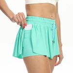 Luogongzi Women's 2 in 1 Flowy Running Shorts Gym Yoga Shorts Green Size XL Blue Photo 1