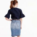 J.Crew  Ruffle Sleeve Shirt Navy Blue XXS Cotton Short Sleeve Photo 5