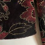 Vintage Velvet Blazer Jacket Floral Metallic Wine Red Button Photo 6