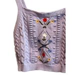 Cider  Women’s Top Size M Purple Crop Knitted Embroidered Floral Cable Knit Y2K‎ Photo 2