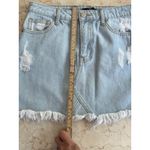 Forever 21 Light Blue Distressed Denim Mini Skirt With Frayed Hem & Pockets Size Photo 3