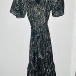 Ba&sh  Black Gold Metallic V-Neckline Nixon Short Sleeve Maxi Dress Size US 6 Photo 6