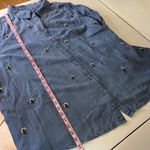 Roamans Top Womens 24W Blue Cotton Denim Button Front Embellished Rhinestones Photo 6