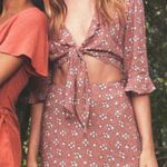 Isalis  Boho Floral Top Front Tie Ruffle Terracota Orange Printed Small Dainty Photo 8