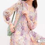 Loft Floral Godet Split Neck Swing Dress size M Photo 1