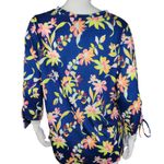 Caribbean Joe Women's Large Blue Floral Blouse 3/4 Sleeves Tie Detail NWT Cruise Photo 8