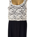 Bobeau Fit & Flare Dress Lace Bodice Hi-Low Hem Black Ivory M Photo 0