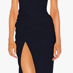 Navy One Shoulder Slit Midi Dress Blue Photo 0