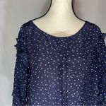 Maeve  Anthropologie 100% Silk Navy Blue White Polka Dot Ruffle Sleeves Womens 8 Photo 1