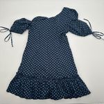 Majorelle  Mini Dress Womens Medium Blue Polka Dot Off The Shoulder Ruffled Trim Photo 2