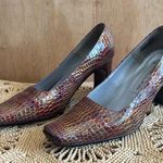 Vintage Bellini 90s Leather Metallic Orange Rust Red Square Toe Heels Sz 7.5 Y2K Photo 0