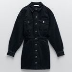 ZARA Washed Black Gray Denim Jean Jacket Button Down Mini Bodycon Dress Photo 0