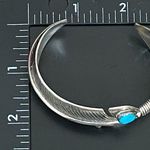 Vintage Navajo Signed Sterling Silver Turquoise Coral Feather Cuff Bracelet 34g. Photo 12