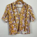 Wilfred Free Floral Print Terry Cloth Short Sleeve V Neck Top XS Photo 0