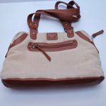 Stone Mountain Canvas Leather Shoulder Bag Tan Brown Structured Tote Photo 3