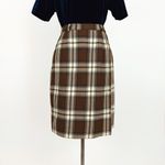 Vintage 90’s Pure Wool Plaid Wrap Pencil Skirt in Brown | Size S Photo 1