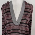 LA Made New  Striped Sweater Hoodie Lightweight Knit Elbow Patch Long Sleeve Photo 1