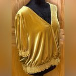 Madewell  Velvet Smocked Crossover Wrap-Style Top Blouse in Antique Gold‎ Size XL Photo 6