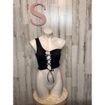 Forever 21 Black One-Shoulder Lace-Up Crop Top – Size Small Photo 1