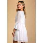 Lulus  Women's Small White Crochet Lace Babydoll Long Sleeve Short‎ Party Dress Photo 2