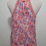 Ransom Coral & Blue Paisley Lace Trim Halter Tank Top Boho Festival Size Medium Pink Photo 4