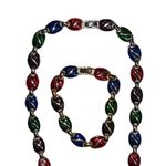Mid Century Enamel Necklace & Bracelet Women’s Costume Jewelry Set Gold Photo 4