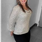 Bridal Sequin Cowl Neck From Boutique New Years/Holiday Blouse Silver Size L Photo 4