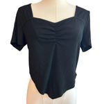 Micoson Womens XL Crop Top Sweetheart Neck Cap Sleeve Pointy Hem Feminine Boho Black Photo 0