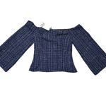 ZARA  Off Shoulder Navy Tweed Peplum Top Holiday Winter Chic Parisian blouse sm Photo 1