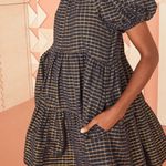 Ulla Johnson  Dion Babydoll Metallic Check Tiered Dress Navy Midnight 6 Photo 0