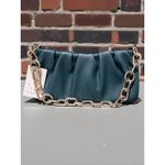 A New Day Ruched Shoulder Bag Teal Gold Chain Evening Clutch Wristlet Photo 2