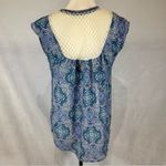 Rewind Blue and white crochet lace boho peasant top size large Photo 3