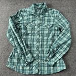 Rei Shirt Button Up Metal Snap Women Small Long Sleeve Roll Tap Nylon Fishing Green Photo 0