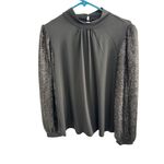 Cable & Gauge Black Mock Neck Top with Sequin Balloon Sleeves XL NWT Photo 1
