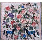 NUWEERIR 100% Silk Floral Horse Scarf Multicolor 51x51" Square NWT Photo 3