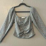 ASTR The Label blue peach floral ditsy floral smocked ruched top medium Photo 2