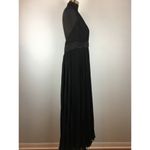 Carmen Marc Valvo  Plisse Jumpsuit 14 Black Beaded Belt Wide Pleated Leg V Neck Photo 7