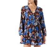 ZARA Crepe Floral Print Deep V Neck Long Sleeve Ruffled Hem Mini Dress Size XL Photo 0