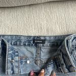 EXPRESS  Boyfriend Midi Mid Rise Light Wash Blue Denim Shorts Light Distressed 12 Photo 1