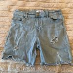 Distressed Denim Jean Shorts Raw Hem Y2K Boho Festival Grunge Light Wash Sz 12 Blue Photo 1