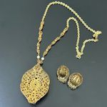 Vintage West Germany Signed Hematite Gold Filigree Necklace & Clip Earrings Set Black Photo 6