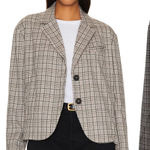 Free People  Cali Plaid Blazer Jacket Gray Neutral‎ Size Large Photo 0