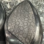 Calvin Klein Black Suede Gold Zip Jitar Leather High Heel Ankle Booties Size 9.5 Photo 8