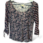 Lucky Brand Women’s Navy Blue Pink Floral Bohemian Boho Cotton Modal Top XS Photo 0