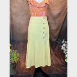 Free People Linen Rayon Poppy Flounce Slit Midi Skirt Citron size 2 Photo 1