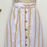 Cynthia Rowley Womens Skirt 100% Linen Striped Yellow Pockets Tied Midi Medium Photo 4